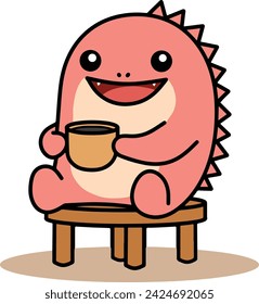 un monstruo lindo con una taza de café