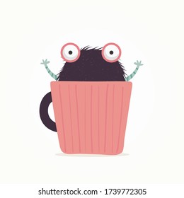 Cute monster in a cup. Vector illustration design.