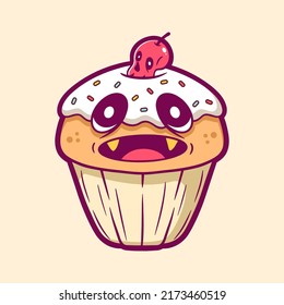 Cute monster cupcake cartoon vector