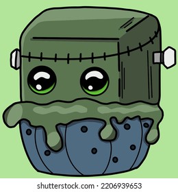 cute monster cupcake frankenstein halloween illustration Vector