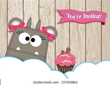 Cute monster with cupcake invitation