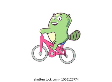 Cute Monster Cycling. Vector Illustration. Isolated on white Background. 