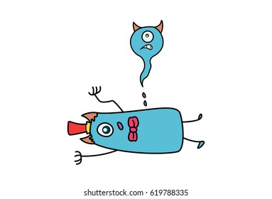 Cute Monster Dead. Vector Illustration. Isolated on white background.