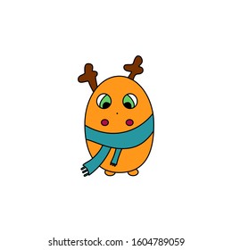 Cute monster deer in scarf funny cartoon vector illustration
