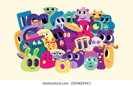 Cute monster doodle character flat vector illustration for poster, banner, or event related illustration