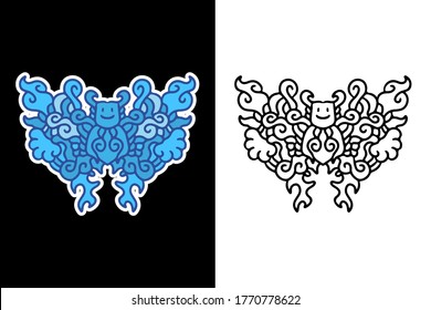 Cute monster doodle illustration for poster, sticker, or apparel merchandise.With vaporwave/synthwave style, aesthetics of 80s.
