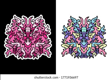 Cute monster doodle illustration for poster, sticker, or apparel merchandise.With vaporwave/synthwave style, aesthetics of 80s.