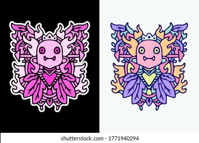 Cute monster doodle illustration for poster, sticker, or apparel merchandise.With vaporwave/synthwave style, aesthetics of 80s.