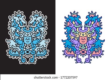 Cute monster doodle illustration for poster, sticker, or apparel merchandise.With vaporwave/synthwave style, aesthetics of 80s.