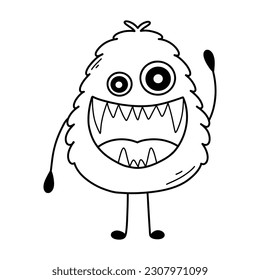 Cute monster in doodle style. Linear baby monster. Coloring book for children. Vector illustration. Isolated mascot.