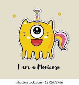 cute monster doodle in unicorn concept 