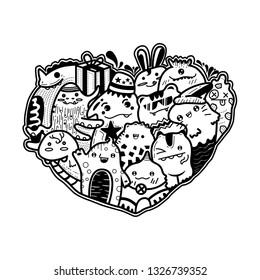 Cute monster doodle vector for happy birthday card.
