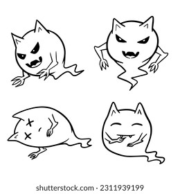 cute monster doodle vector in various poses, doodle black and white
