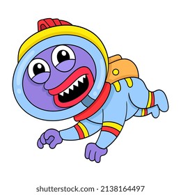 cute monster dressed as a smiling astronaut, vector illustration art. doodle icon image kawaii.