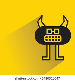 cute monster with drop shadow on yellow background