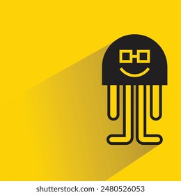 cute monster with drop shadow on yellow background