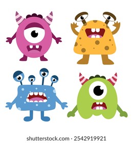 Cute Monster element set. Suitable for flat design graphic illustration, clip art, stickers, posters, stickers, cards, etc 