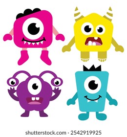 Cute Monster element set. Suitable for flat design graphic illustration, clip art, stickers, posters, stickers, cards, etc 