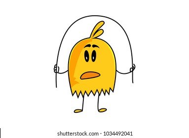 Cute Monster Emoji with skipping rope. Vector illustration. Isolated on white background.
