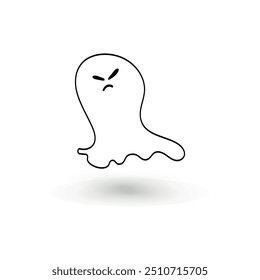 cute monster with emotions autumn holiday halloween spooky spirit flying outline ghost poster or banner vector illustration