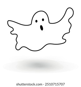 cute monster with emotions autumn holiday halloween spooky spirit flying outline ghost poster or banner vector illustration