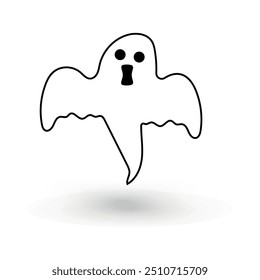 cute monster with emotions autumn holiday halloween spooky spirit flying outline ghost poster or banner vector illustration