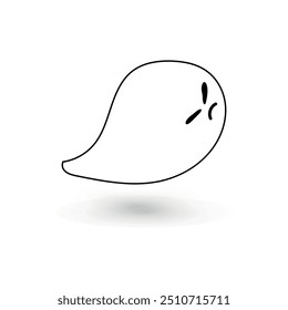 cute monster with emotions autumn holiday halloween spooky spirit flying outline ghost poster or banner vector illustration