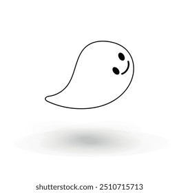 cute monster with emotions autumn holiday halloween spooky spirit flying outline ghost poster or banner vector illustration