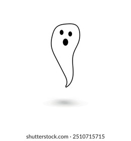 cute monster with emotions autumn holiday halloween spooky spirit flying outline ghost poster or banner vector illustration