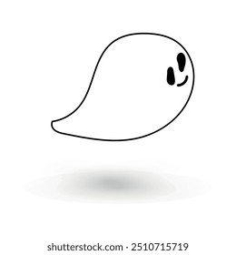 cute monster with emotions autumn holiday halloween spooky spirit flying outline ghost poster or banner vector illustration