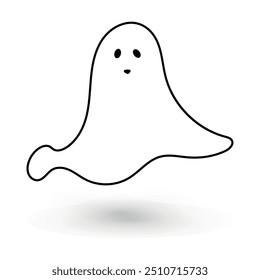 cute monster with emotions autumn holiday halloween spooky spirit flying outline ghost poster or banner vector illustration