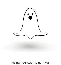 cute monster with emotions autumn holiday halloween spooky spirit flying outline ghost poster or banner vector illustration