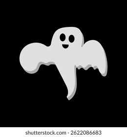 cute monster with emotions autumn holiday halloween spooky spirit flying ghost poster or banner vector illustration