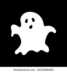 cute monster with emotions autumn holiday halloween spooky spirit flying ghost poster or banner vector illustration