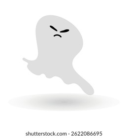 cute monster with emotions autumn holiday halloween spooky spirit flying ghost poster or banner vector illustration
