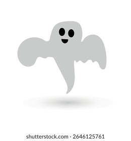cute monster with emotions autumn holiday halloween spooky spirit flying ghost poster or banner vector illustration