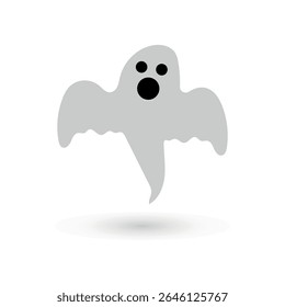 cute monster with emotions autumn holiday halloween spooky spirit flying ghost poster or banner vector illustration