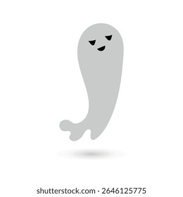 cute monster with emotions autumn holiday halloween spooky spirit flying ghost poster or banner vector illustration