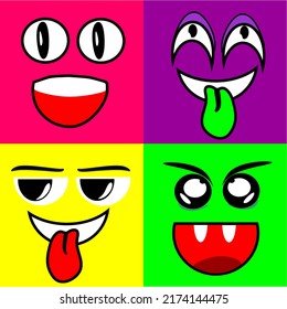 cute monster face cartoon set. avatars and icons. vector illustration