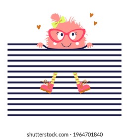 cute monster face drawn as vector for tee print