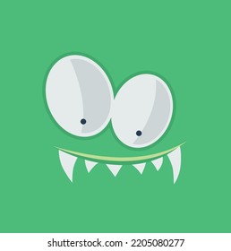 Cute monster face expression. Green square avatar