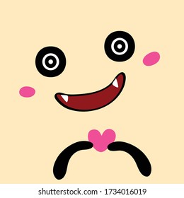 cute monster   face   with  red heart design for T-shirt print cartoon vector eps.10