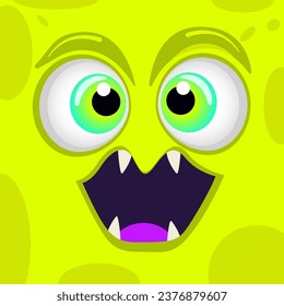 Cute monster face square head. Fantasy creature halloween party card design. Monster cover design for notebooks, planners, brochures, children books. Emotions, cartoon faces, funny monsters. Creature