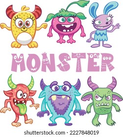 Cute monster family bundle illustration