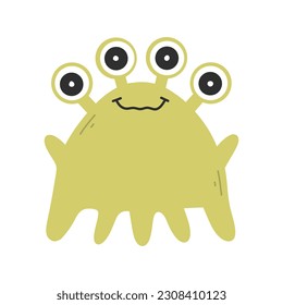 Cute monster in flat style. Hand drawn baby monster. Vector illustration. Kids monster isolated on white background.