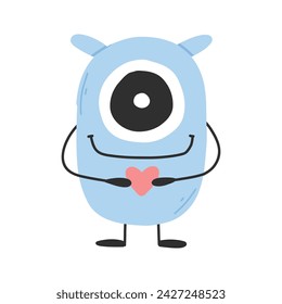 Cute monster in flat style. Hand drawn baby monster. Vector illustration. Kids monster isolated on white background.
