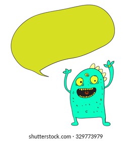 Cute monster in funny expression with speech bubble, halloween