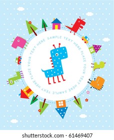 cute monster greeting tag