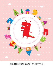 cute monster greeting tag