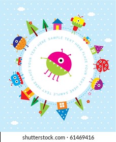 cute monster greeting tag